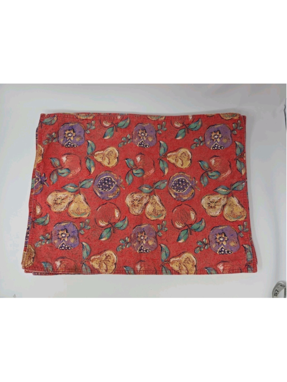 Set of 7 Vintage Fruit Pattern Placemats Pears Apple 18x14"